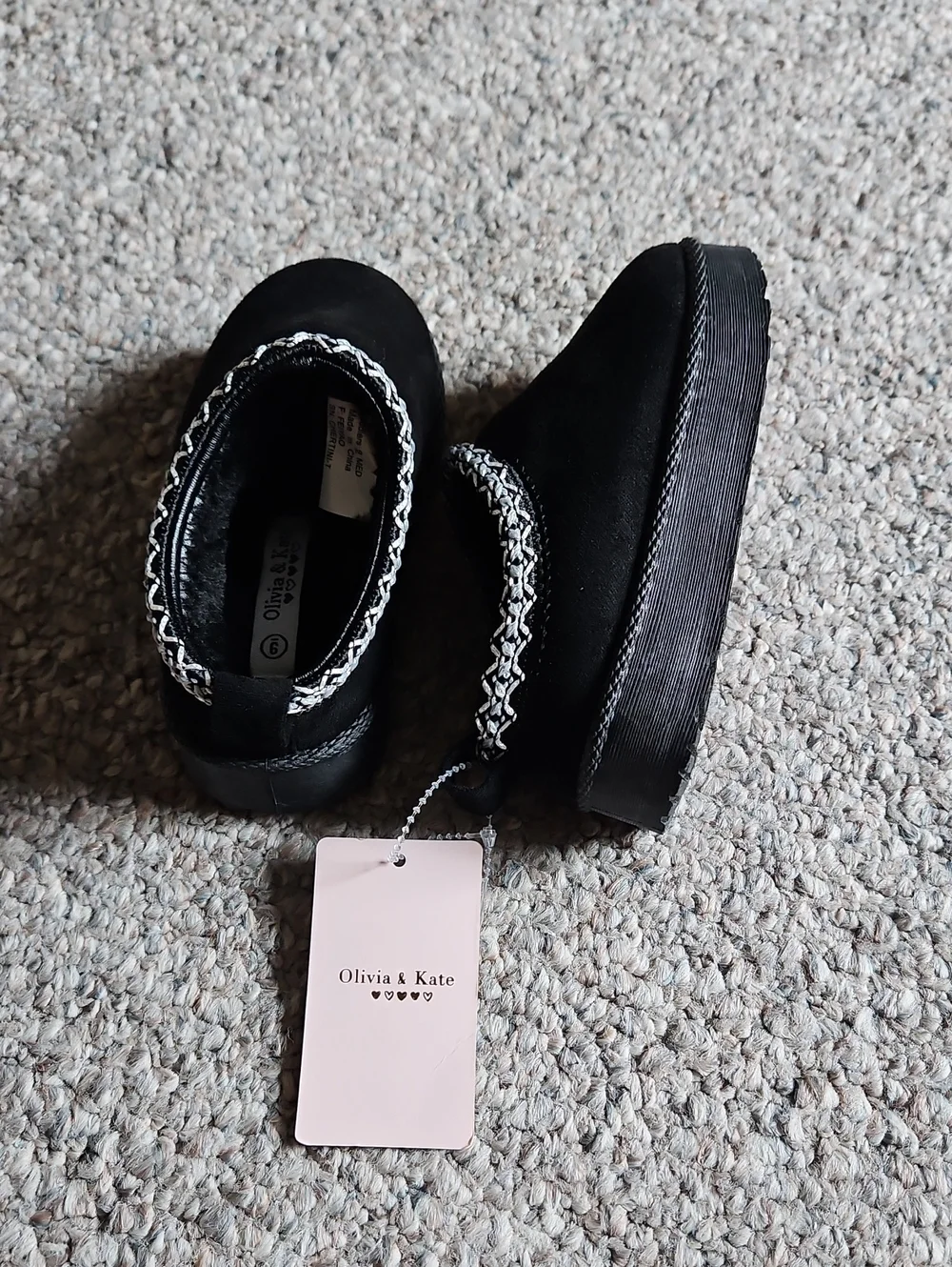 New Olivia& Katr Kids Black Slip-On Shoes with Decorative Trim